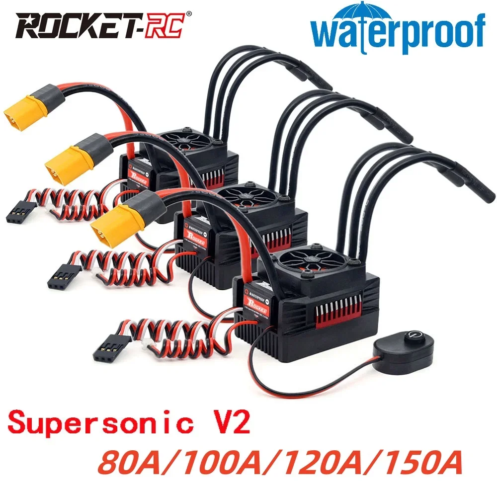 Фото UniFlyRocket RC Supersonic V2 80A 100A 120A 150A ESC Водонепроницаемый бесщеточный регулятор скорости для радиоуправляемых моделей автомобилей 1/8, 1/10, 1/7 №3