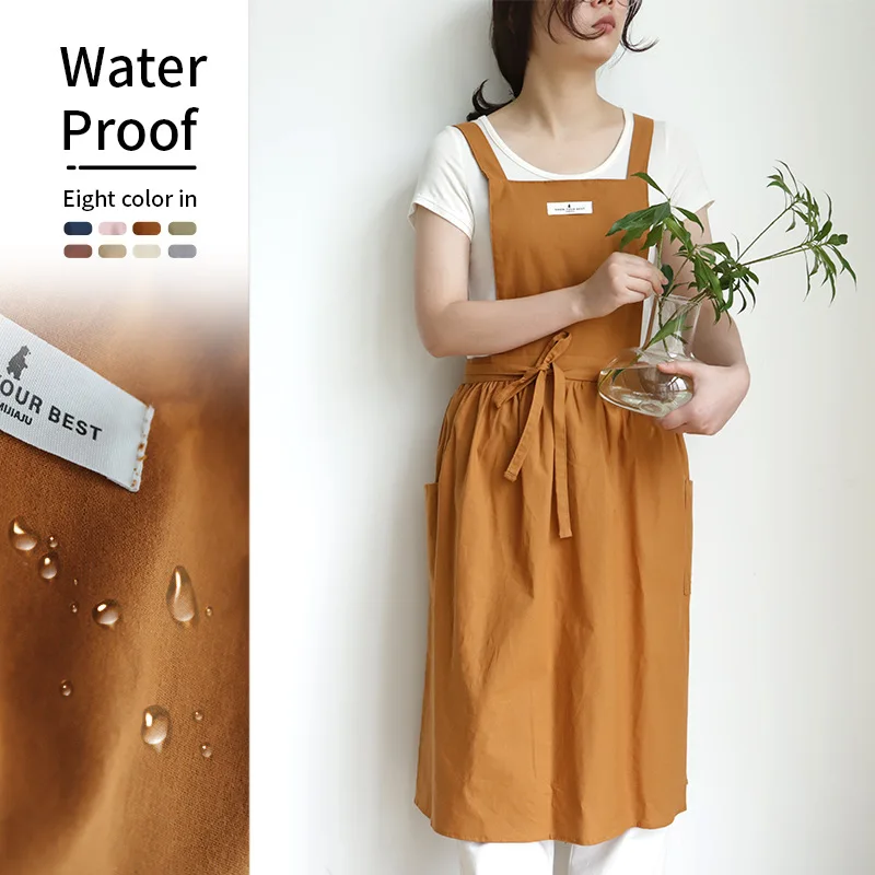 

Pleated apron Korean kitchen cafe antifouling and waterproof cotton vest apron clean apron