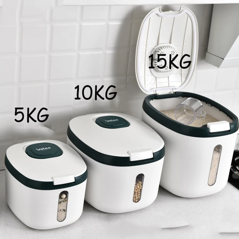 

5/10/15KG Kitchen Rice Storage Box Moisture-proof Rice Container Sealed Cereals Bucket Home Pet Food Store Box
