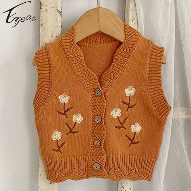 

Engepapa Spring Autumn Baby Girls Waistcoat Infant Knitted Embroidered Vest For Baby Girls 0-2Y Flower Cardigan Princess Clothes