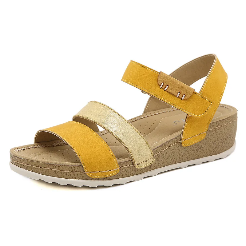 

New Arrival Women Wedge Sandals Patchwork PU Leather Thick Bottom Platform Plus Size Office Ladies Outdoor Holiday Casual Shoes