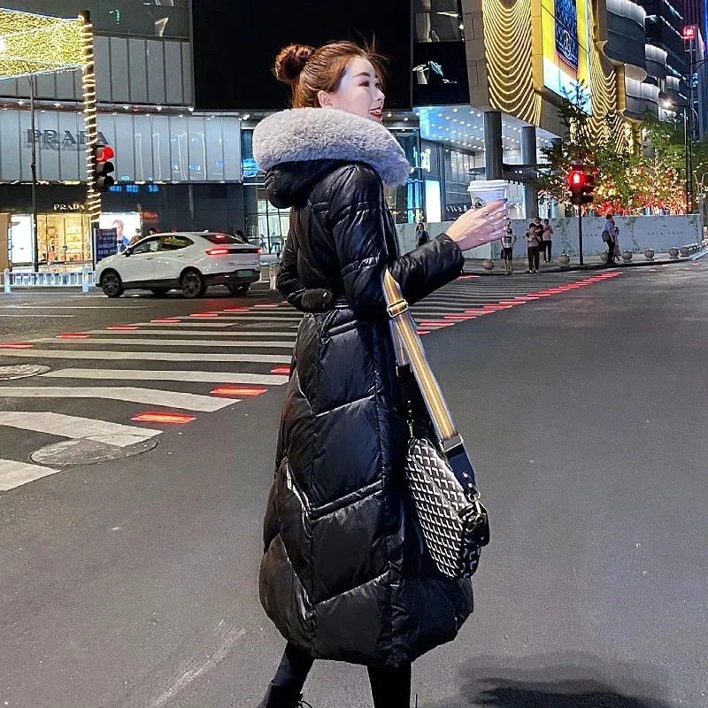 Down Cotton Jacket Women 2022 Winter New Fashion Loose Casual Bread Padded Coat Female Large Size Long Fur Collar Thick Parkas