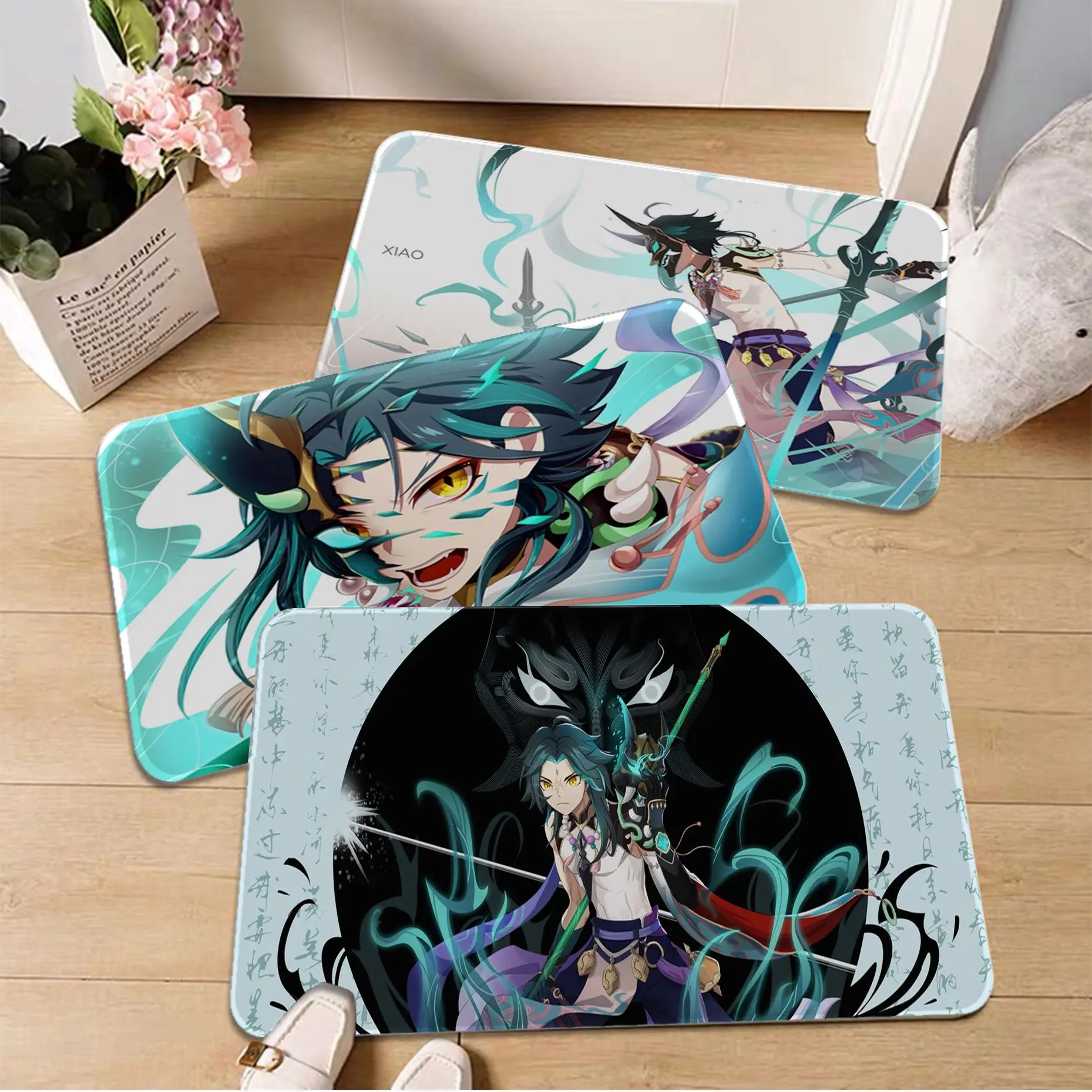 

Genshin Impact Fanart Xiao напольный ковер, украшение для детской комнаты, спальни, балкона, противоскользящий Придверный коврик, гостиная, Alfombra