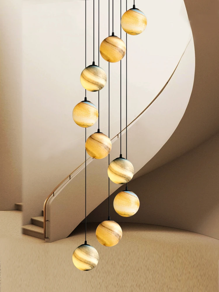

Staircase lamp pendant lamp creative spherical net red loft apartment lamp villa modern minimalist duplex floor pendant lamp