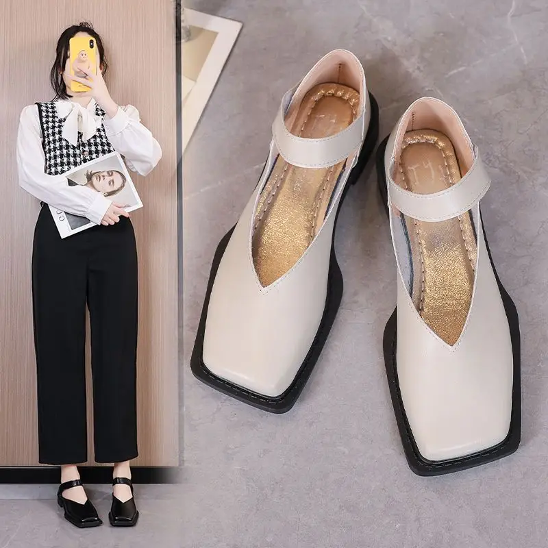 

Shoes for Women 2023 Moccasins Square Toe Ladies Summer Footwear Low Heel Elegant Office Black Fashion E Luxury Brand Popular 39