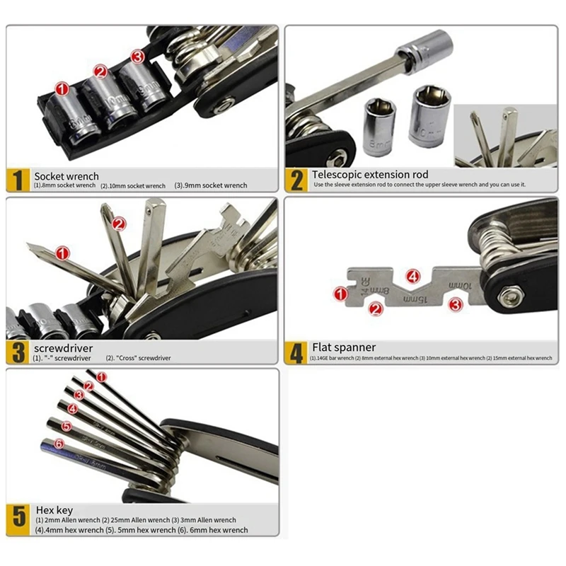 16 в 1 складной метрический набор инструментов для ремонта велосипеда портативный