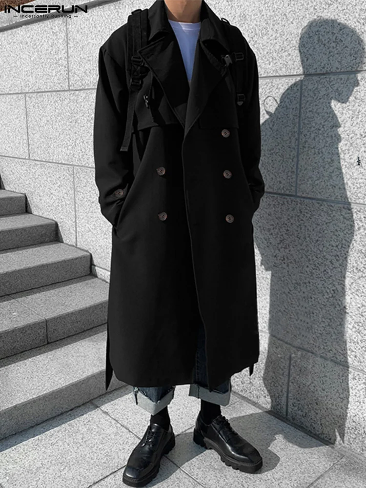 

Handsome Well Fitting New Men Solid All-match Comeforable Trench Long Over-the-knee Lapel Coat Overcoat S-5XL INCERUN Tops 2022