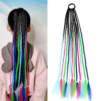 24 inch zizi braids ponytail hairpiece box braids with elastic rubber band hairpiece ponytail ombre colored pigtail for kids