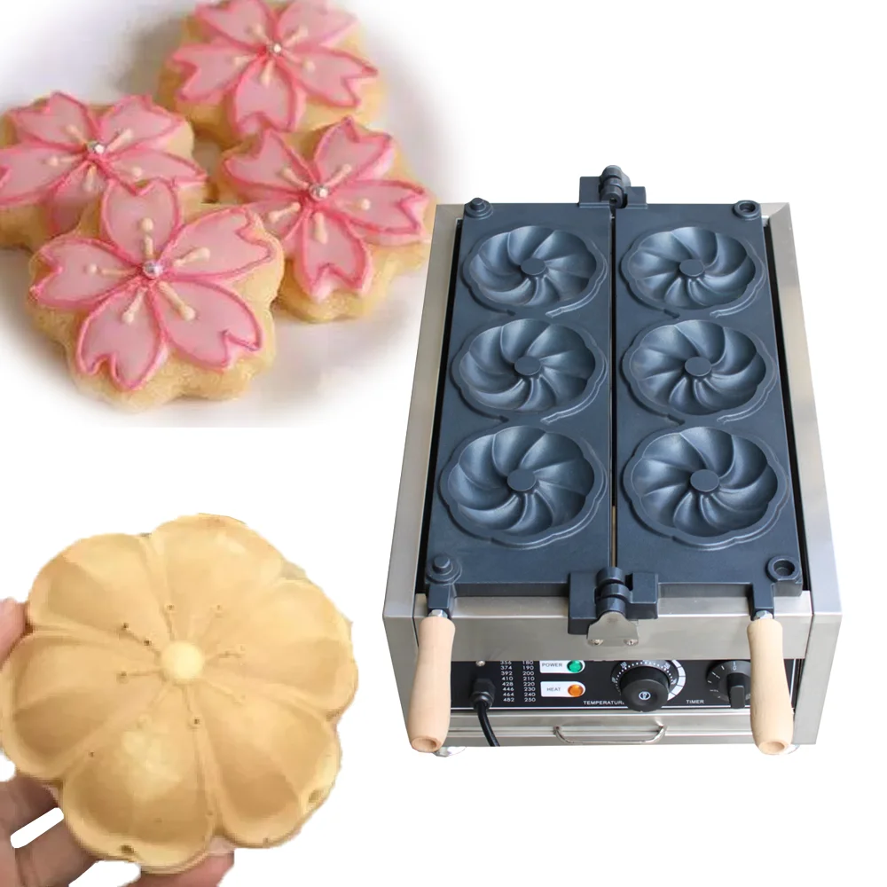 

New Commercial Three Grid Sakura Waffle Cake Machine Pinch Cake Machine Pastry Mini Waffle Maker