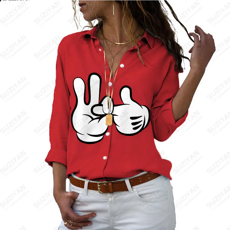 

2023New 3D Printing Spring Loose Harajuku Women's Button Long Sleeve V-Neck Shirt Disney Cartoon Donald Duck Girl Shirt Top Plus