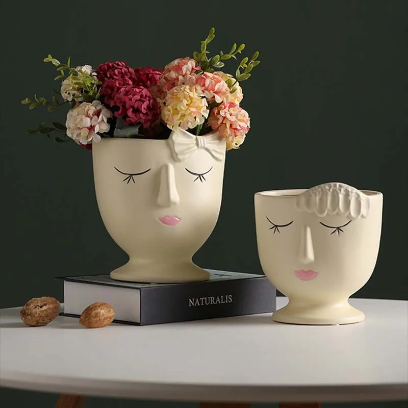 Creative Face Vase Art Nordic Ceramic Succulent Flower Pot Human  Plant Pots Decoration Ornaments Home Decor Garden Accessories