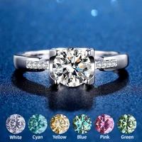 100 real moissanite ring blue cyan pink red yellow green diamonds wedding rings color d vvs s925 sterling silver for women