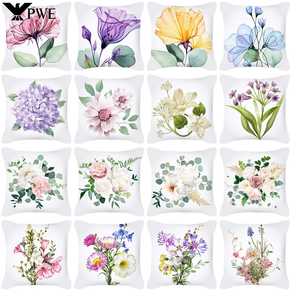 

Modern Simple Flowers Printed Cushion Cover 45x45cm Throw Pillowcase Nordic Style Spring Farmhouse Home Decor Pillow Covers