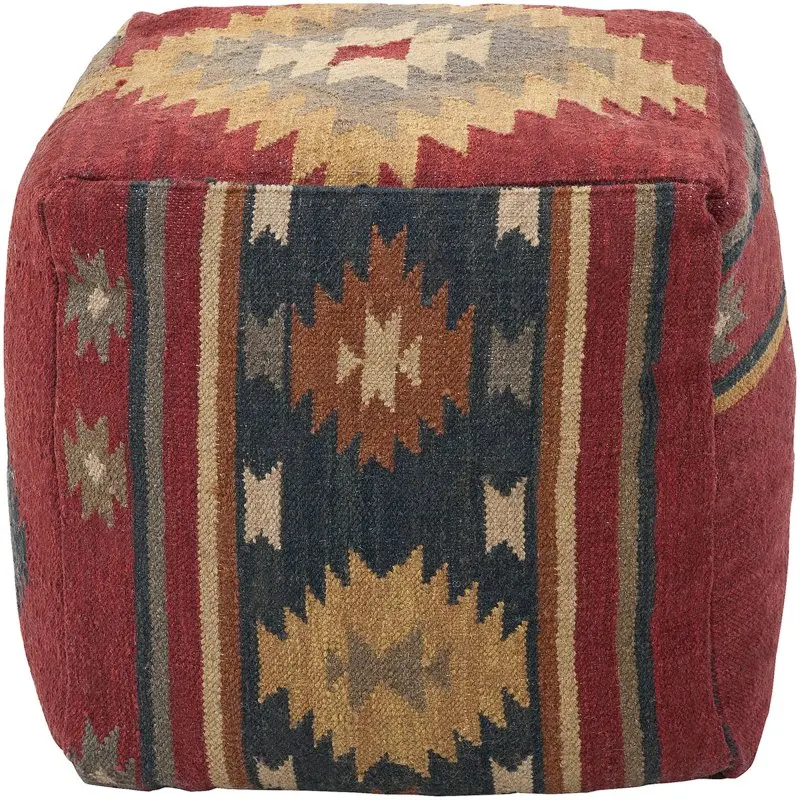 

Su Pouf Area Rug POUF-16 Maroon/Midnight Blue Striped Icons 18" x 18" x 18"