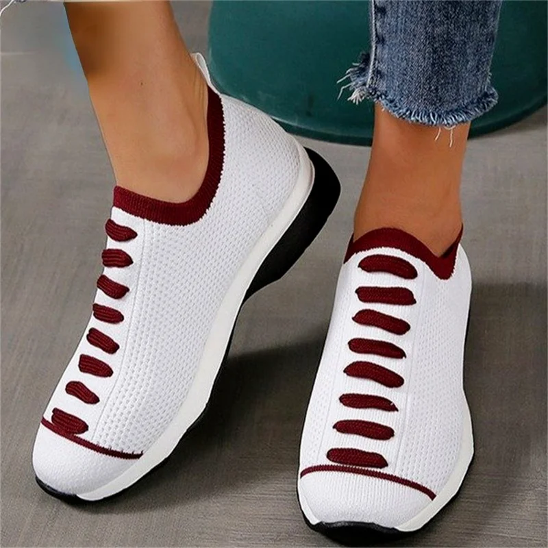 

Women's Personality Sneakers 2022 Spring New Stretch Fabric Breathable Slip on Casual Shoes Outdoor Running Walking Sport Flats