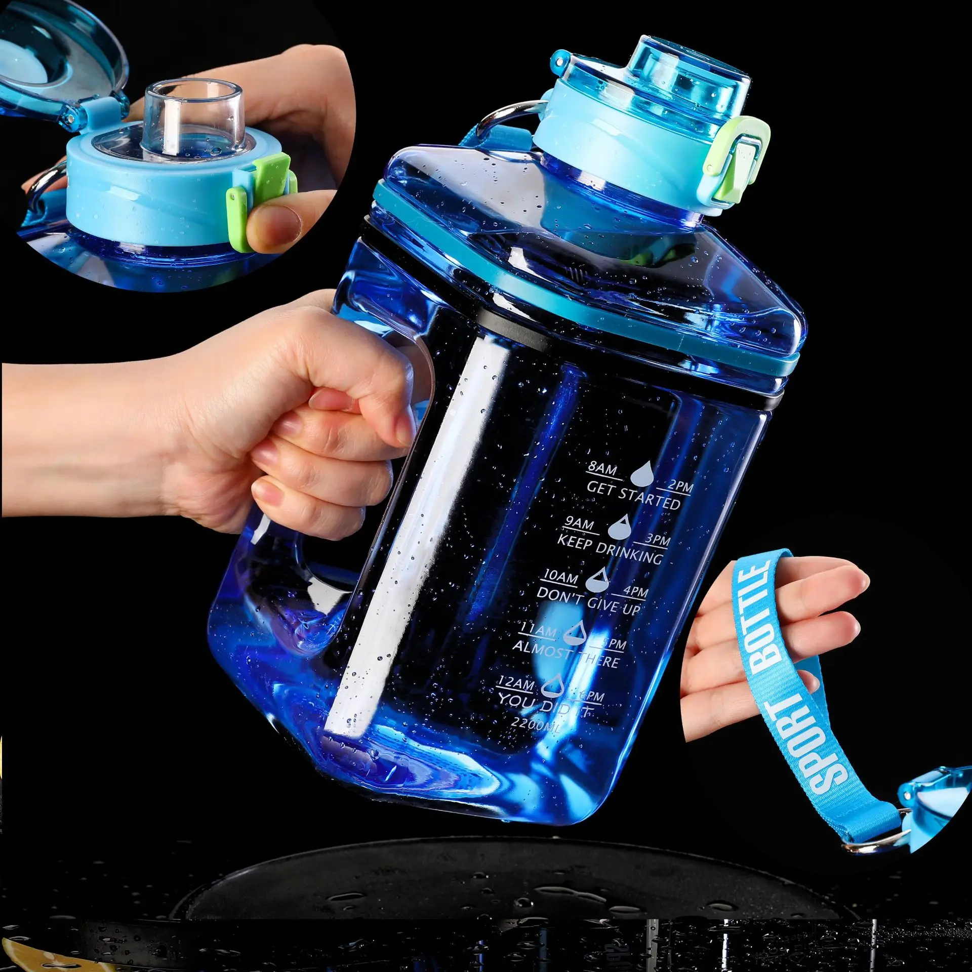 

2.2L вместительная мотивирующая бутылка для воды, портативная пластиковая бутылка для воды для спортзала, занятий спортом на открытом воздухе, кувшин, бутылки для воды с маркером времени