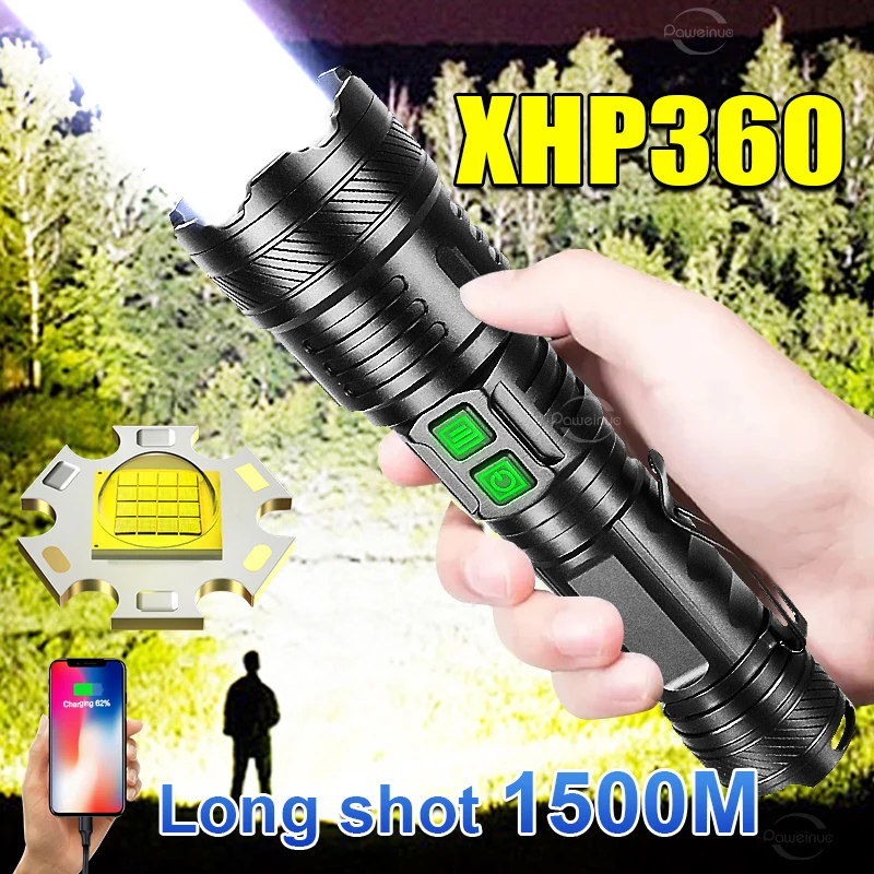 

New Super Powerful Flashlight XHP360 Rechargeable LED Torch Light XHP90 XHP70 High Power LED Flashlight Camping Tactical Lantern