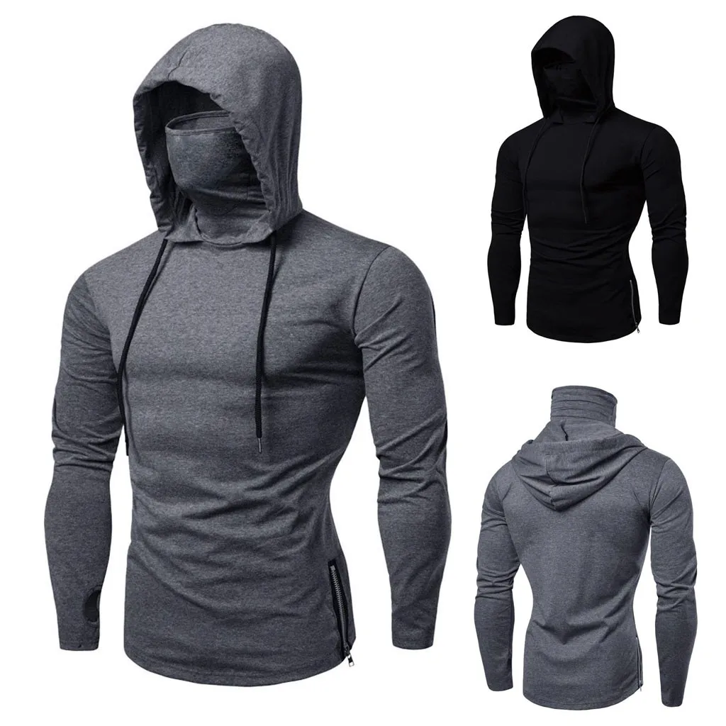 

2020 Autumn Hot Men's Solid Color Hoodie Long Sleeve High Collar Hooded Sweatshirt Sports Fitness Gym Running Casual Pullover