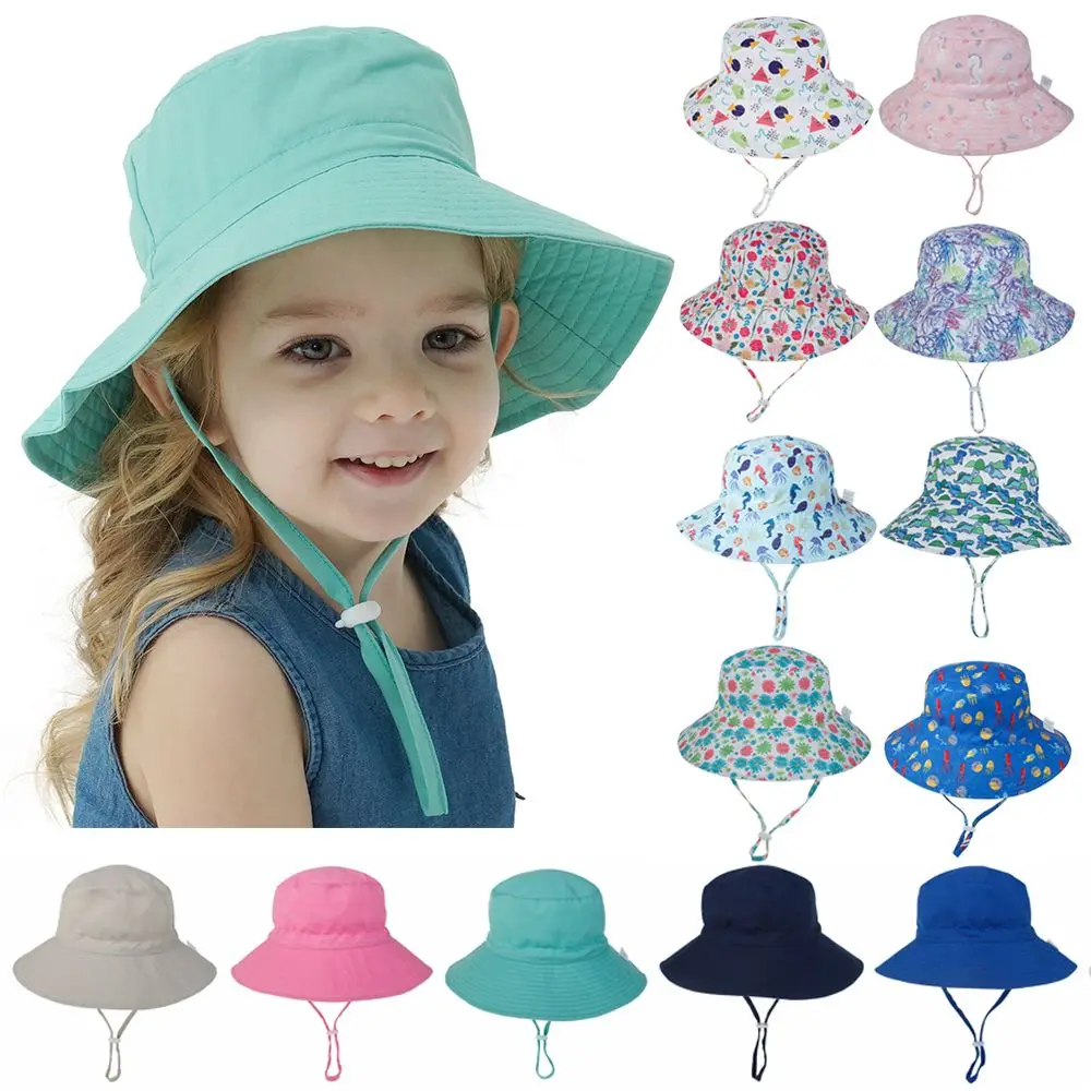 

Summer Baby Sun Hat for Girl Boys Outdoor Beach Hat Kids Bucket Cap 0-8 Years Toddler Kids Bucket Hat with Adjustable Chin Strap