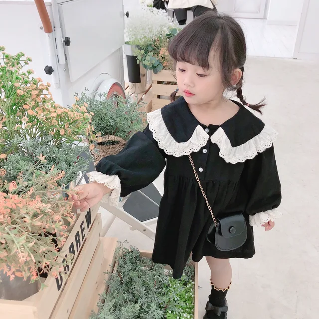 2023 New Spring Autumn Dress Kid Clothes Lapel Lace Decoration Children's Clothing Girl Dress For 2-6 Years 2