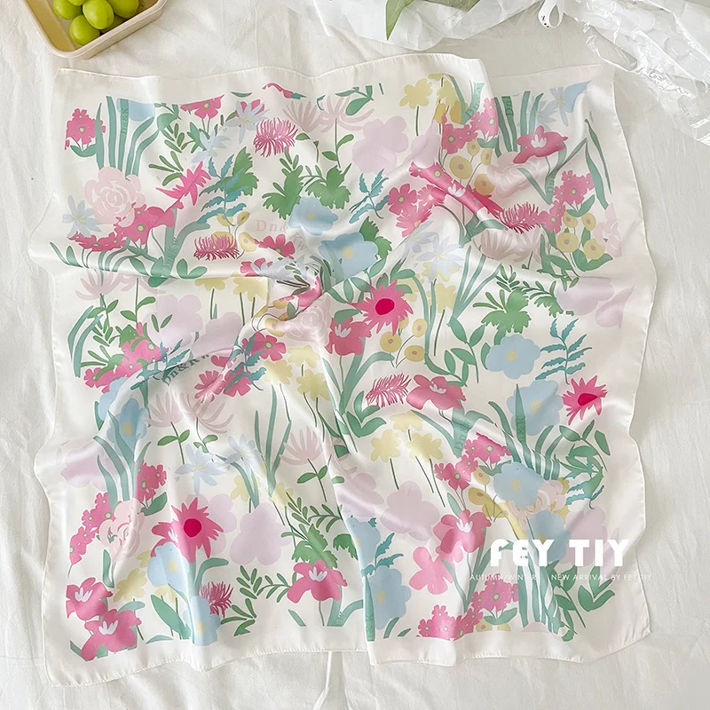 

Ins розовый садовый шарф женский милый квадратный шейный платок для волос бандана для волос дизайнерский шейный платок