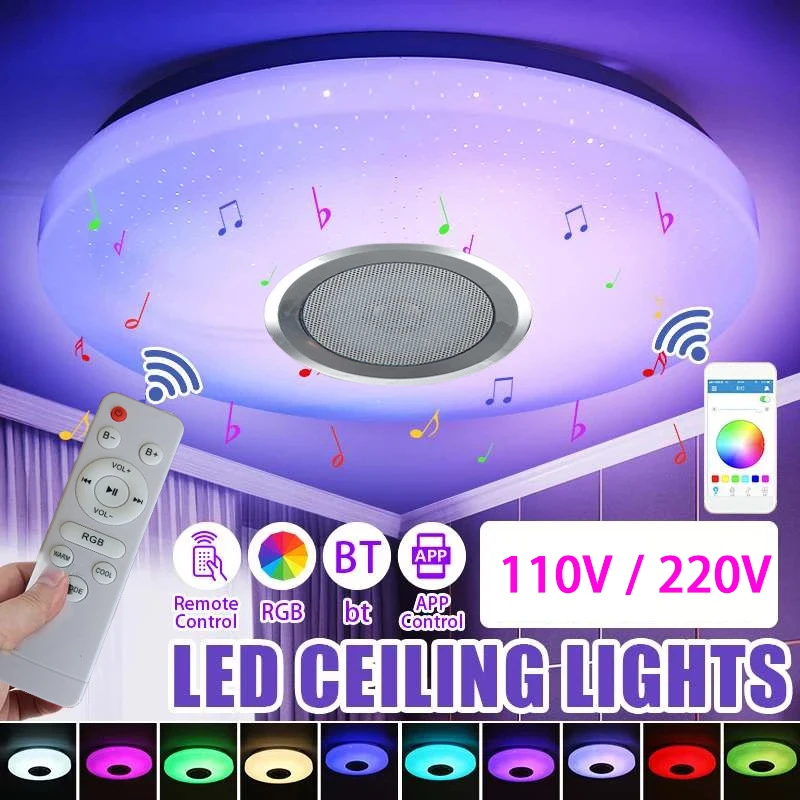 

RGB Dimmable Music Ceiling Lamp Remote APP Control LED Ceiling Light Bluetooth Speaker 110V 220V Home Ceiling Lighting Fixtures