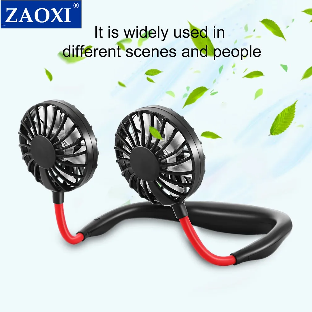

ZAOXI Xiaomi Portable Neck Hanging Fan USB 2000mAh Rechargeable Hands Free Cold Cooler Mini Neck Dual Heads For Office Outdoor