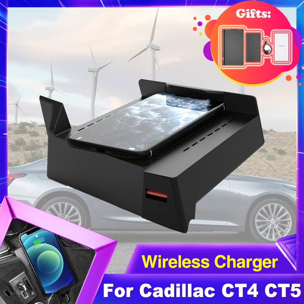 

15W Car Wireless Charging Pad For Cadillac CT4 CT5 2020 2021 2022 Phone Holder Fast Charger Plate Panel Tray iPhone Accessorie