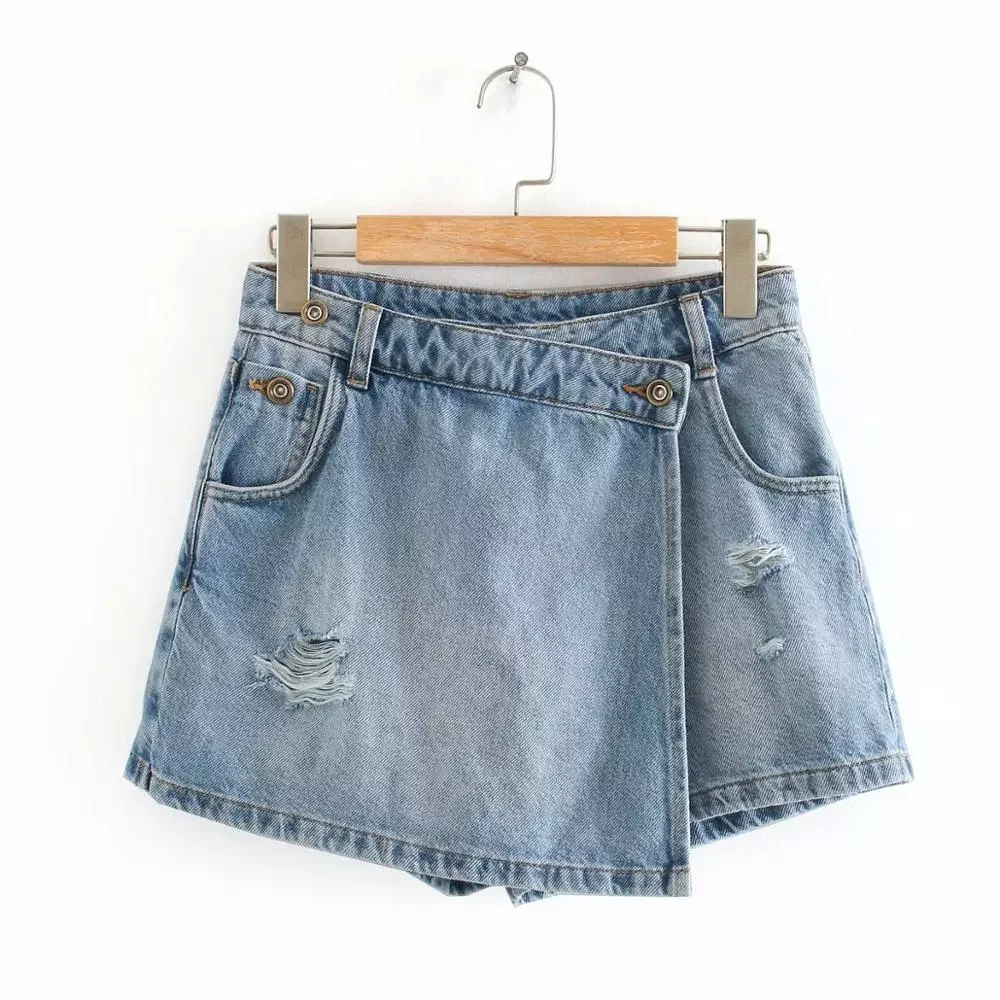 

New 2022 women vintage pockets broken hole leisure Shorts skirts ladies casual slim zipper hot shorts chic pantalone cortos P810
