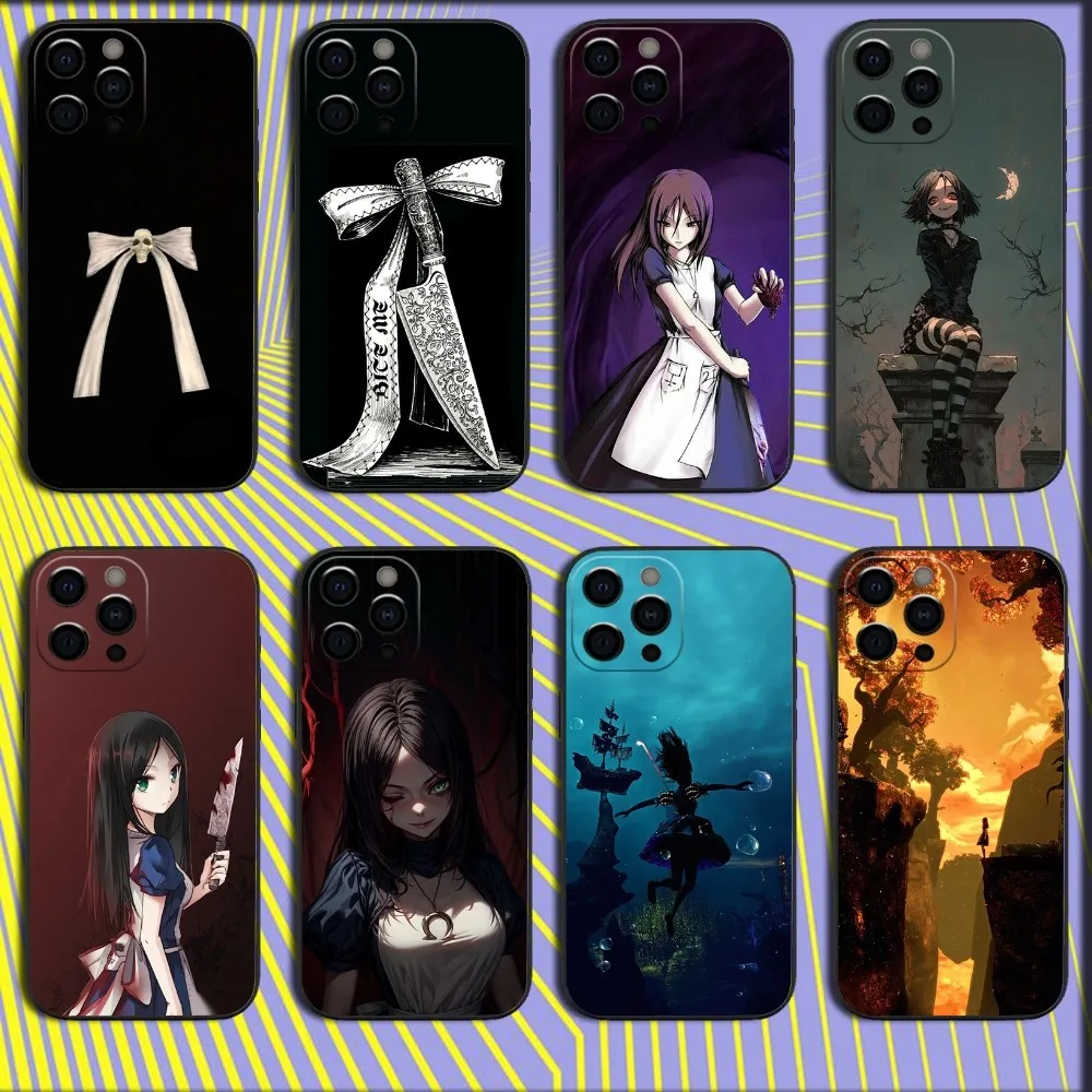Game A-Alice Madness Returns Phone Case For iPhone 16 15 14 13 12 11 Pro X XS Max XR Plus Mini Soft Black Cover