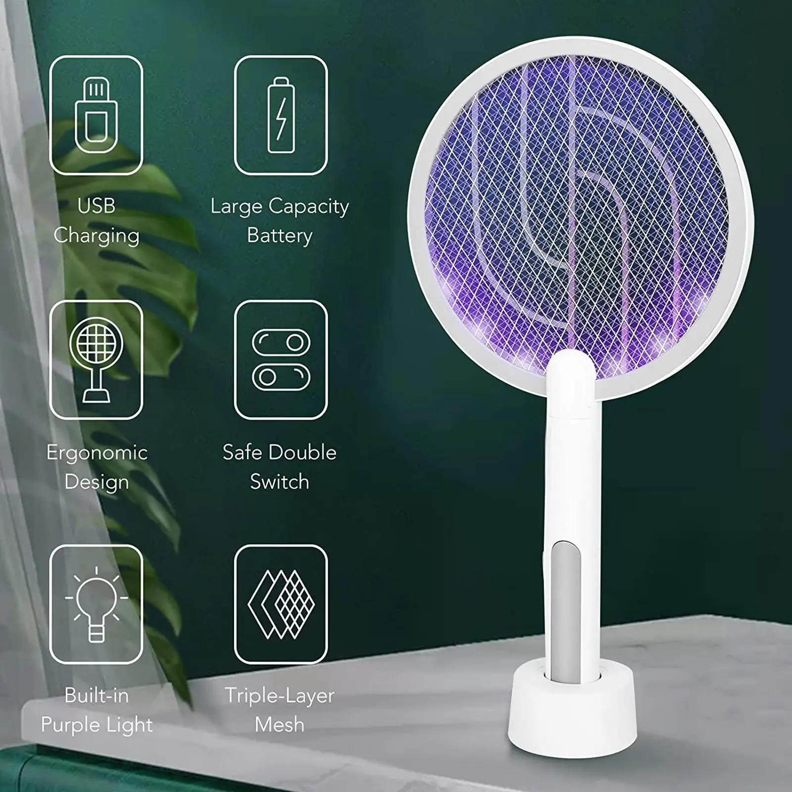 

Electric Insect Racket Swatter Zapper USB Rechargeable Summer Mosquito Swatter Kill Fly Bug Zapper Killer Trap Mosquito Swatter