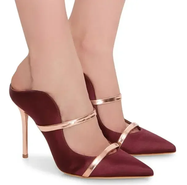 Яркие золотые атласные женские босоножки с острым носком серебряные ремешки в