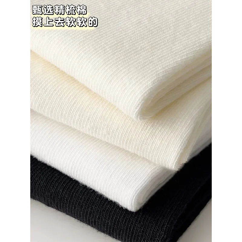 New High-quality Cotton Solid Color Mid Tube Socks for Women Casual Simple Black White Gray Sports Soft Boneless Socks Girls