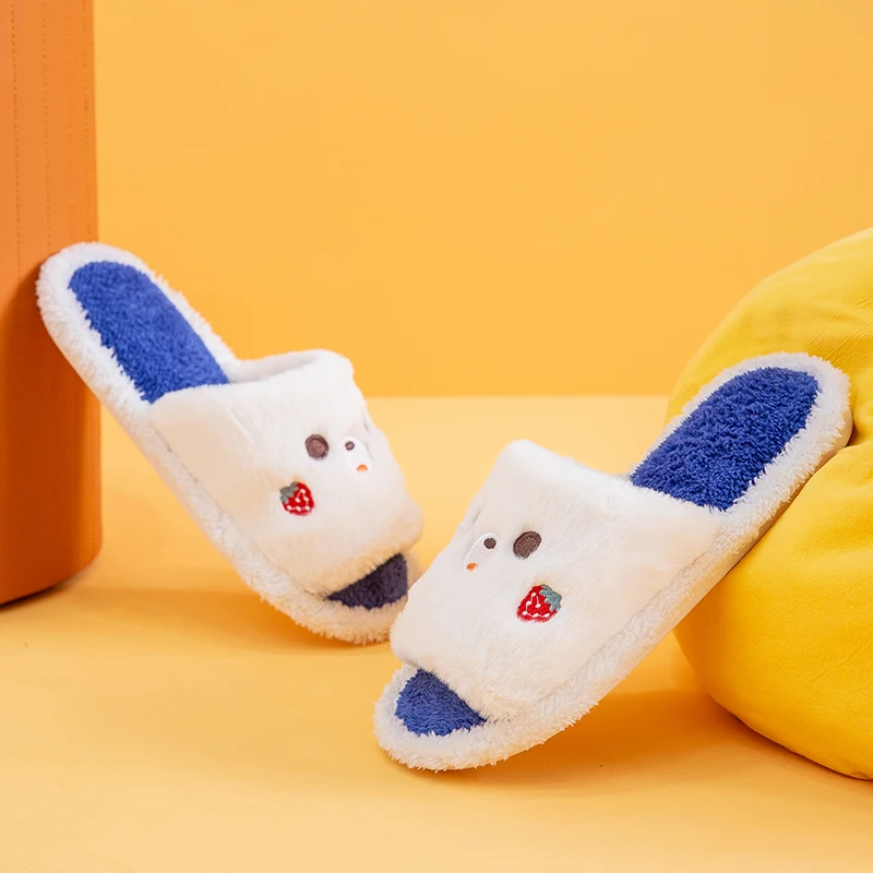 Женские теплые зимние Симпатичные Мультяшные хлопковые тапочки с открытым