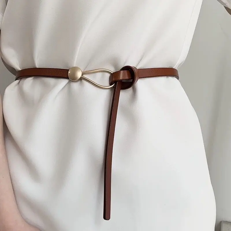Fashionable PU Leather Belts for Woman Classy Decoration Belt Winding Type Thin Waistband Dress Overcoat Belts