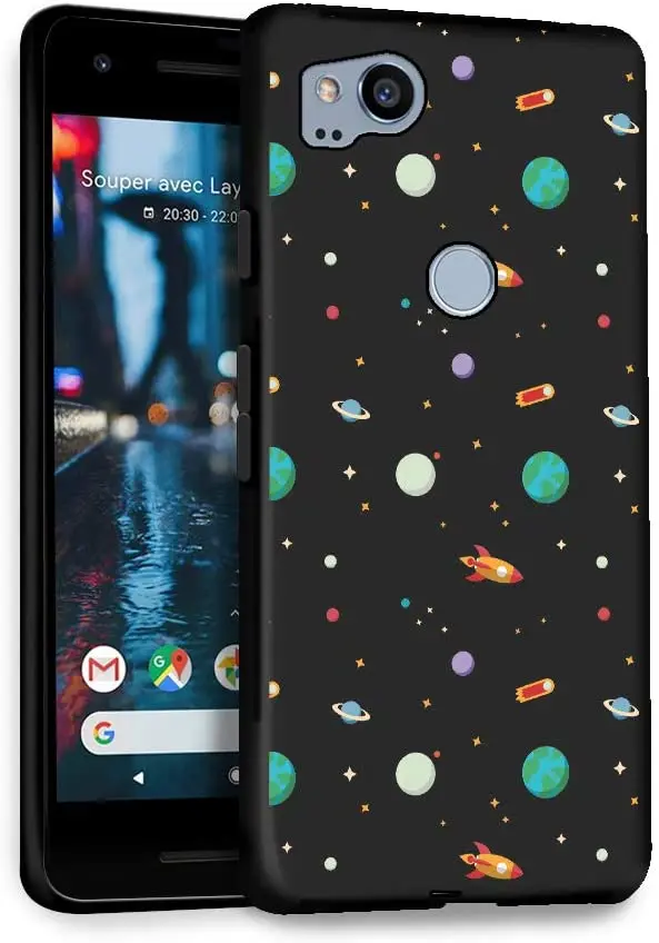

HELLO GIFTIFY Phone Case Compatible with Google Pixel 2 (5.0 inch 2017) Black Soft TPU Gel Protective Rubber Cover, Planet