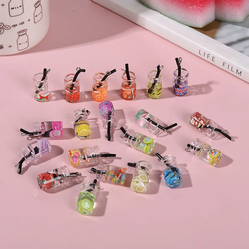 10Pcs Mixed Glass Bottles Pendant Milk Tea Cup Ball Earring Charms DIY Jewelry Making Findings Keychain Bracelets - купить по