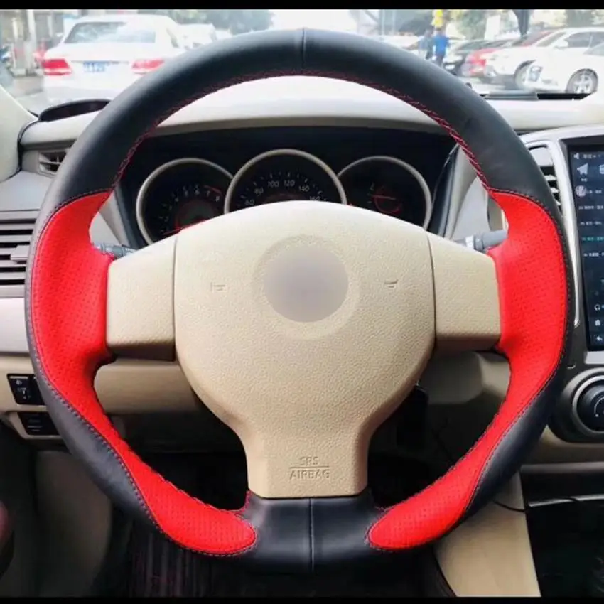 

Ручное шитье, черная кожа, красная кожа, искусственная кожа для Nissan Tiida Livina Sylphy Note