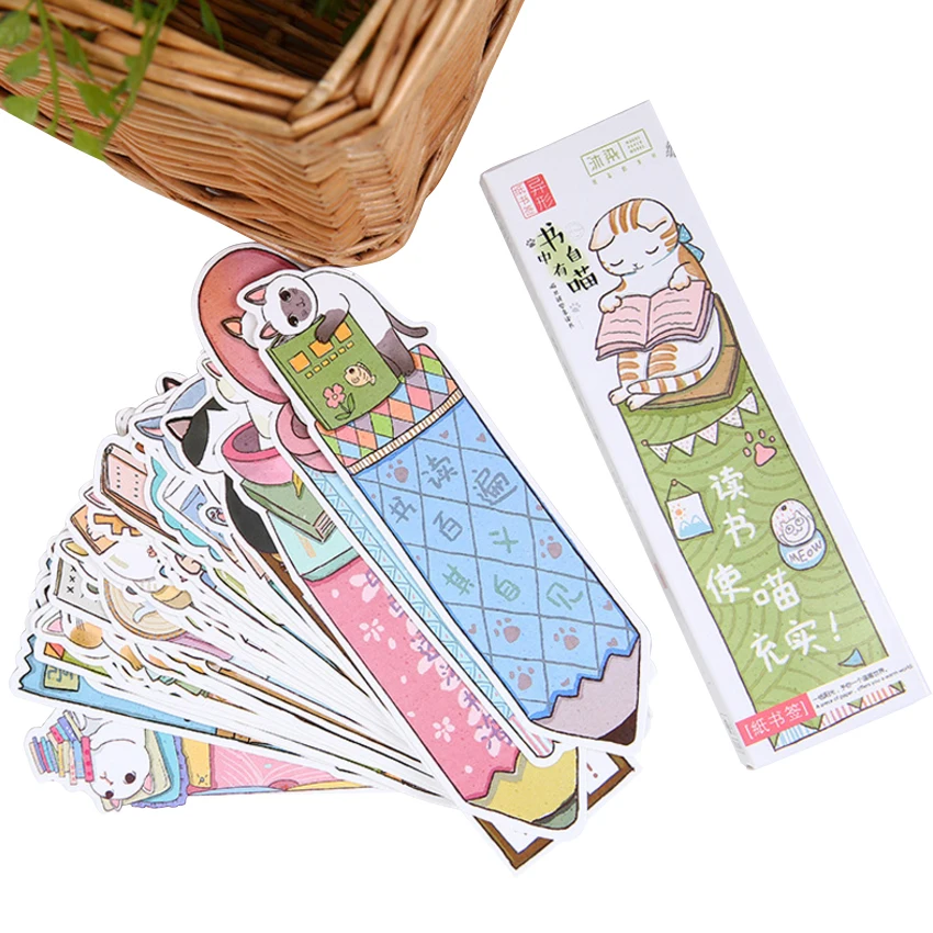 

10pack/lot Kawaii Cat with books Animal Paper Bookmark Message Card Greeting Card Lovely Bookmarks Book Holder Party Invitation