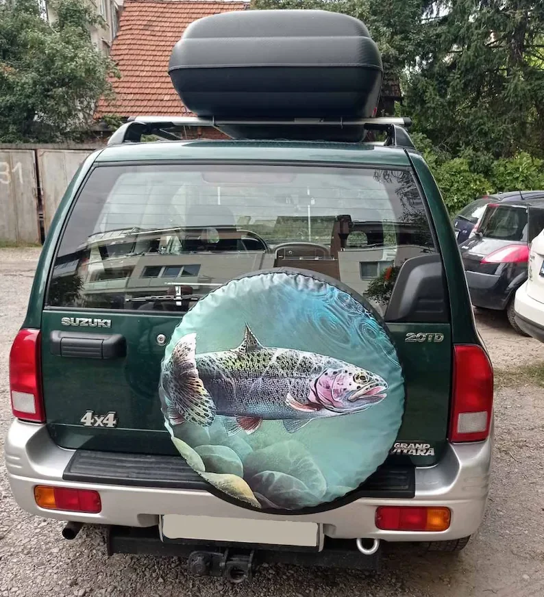 

Fish 15" 16" 17" Made With Your Size Soft Spare Wheel Tire Cover