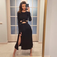 womens skirt suit slit sweater pleated skirt tie cardigan 2 piece suit elegant and fashionable vestido sexy top skirt suit