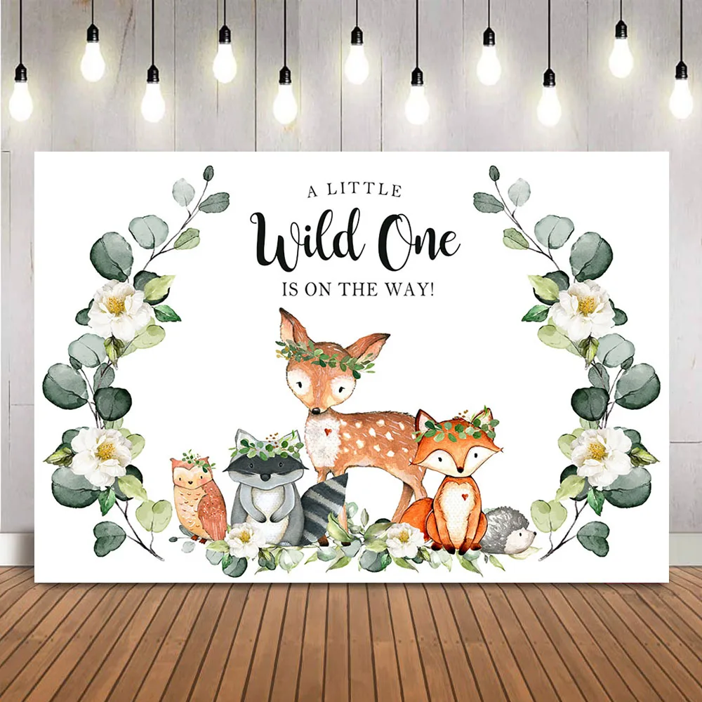 

Wild One Baby Shower Backdrop Green Leaves Safair JUngle Woodland Theme Party Background Newborn Children Portrait Backdrops