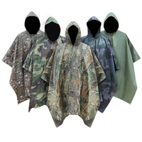 3 in 1 multifunctional extra long waterproof poncho unisex raincoat tent floor mat sun protection tarpaulin camouflage coat