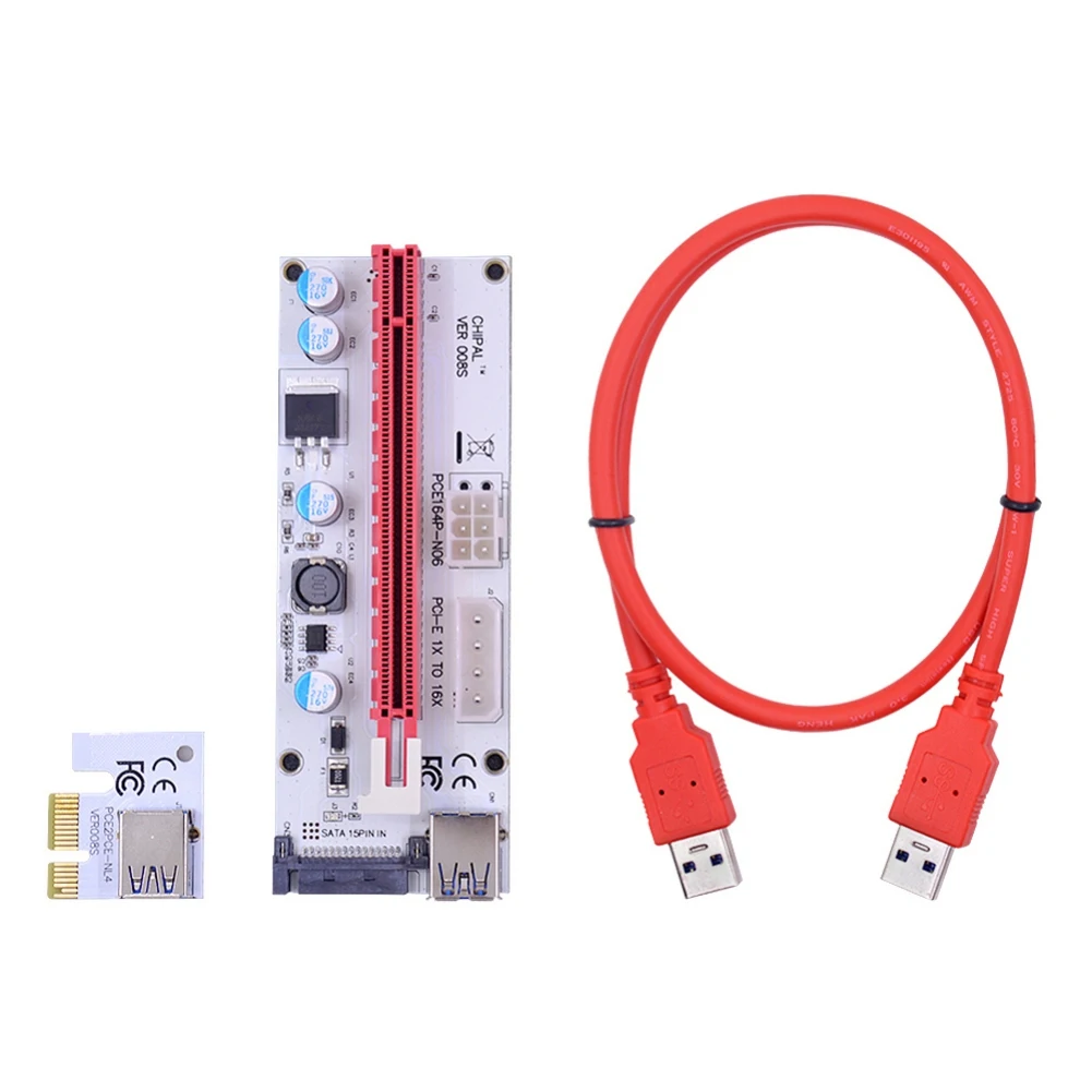 

VER008S 0.6M PCI-E Riser Card 4Pin 6Pin SATA 1X to 16X Extension 2 Cards and 1 USB 3.0 Cable