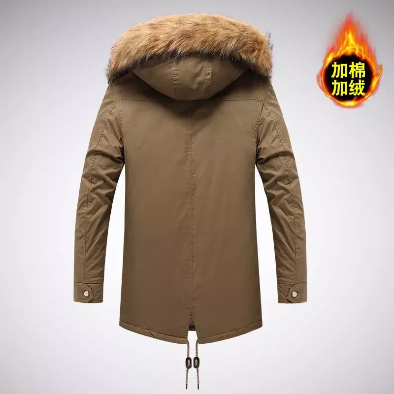 Warm Coat Mid Long Windbreaker Male Autumn Thick Down Cotton-Padd Thermal Parka Winter Jacket Fur Hooded