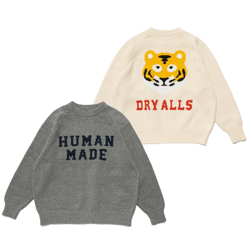

HUMAN MADE 22SS Cute Tiger Head Knit Pullover Slouchy Japanese Casual Couple Sweater