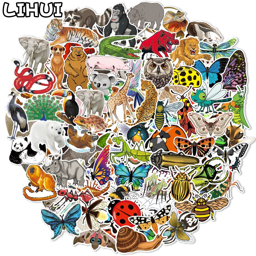 

10/100 Pcs Nature Insect Stickers for Laptop Phone Car Guitar Motorcycle Bicycle Suitcase Zoo Animals Stickers Waterproof Decals