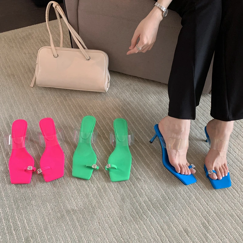 

Женские сандалии с квадратным носком, туфли на высоком тонком каблуке, с пряжкой и стразами, модные брендовые элегантные шлепанцы, лето 2022