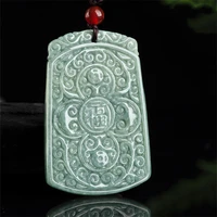hot selling natural hand carve jade pea green double blessing necklace pendant fashion jewelry accessories men women luck gifts