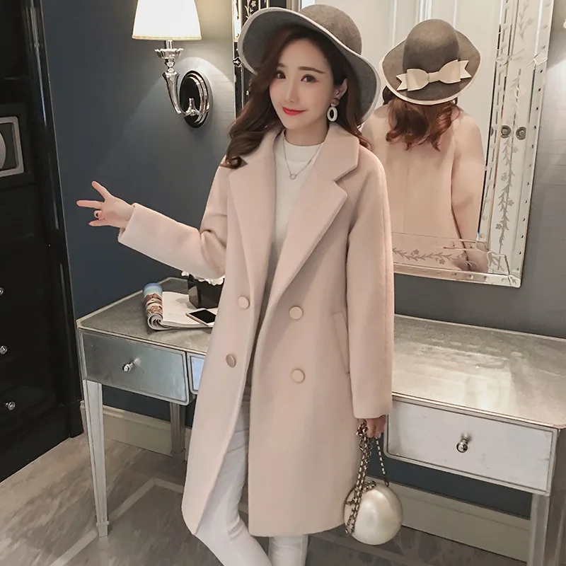 

Роскошное Элегантное зимнее пальто 2023, длинное шерстяное пальто, кардиган в английском стиле, женское длинное пальто, свободная однотонная женская шерстяная куртка